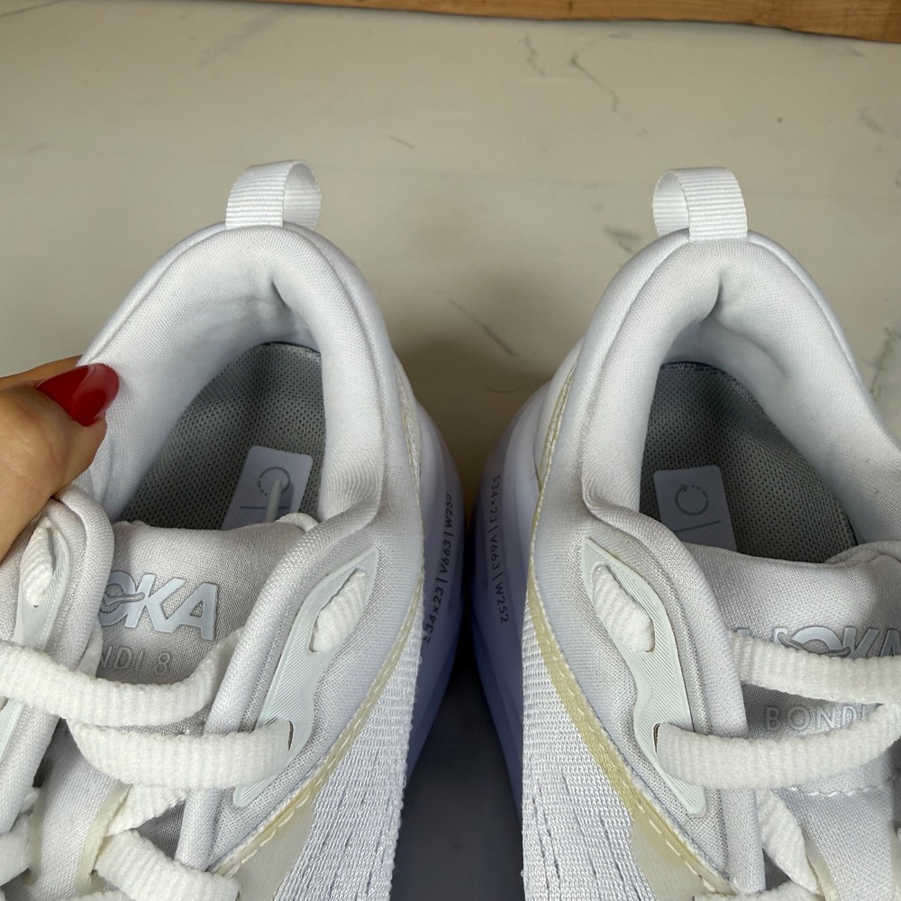 Hoka One One White Athletic Running Shoes with Subtle Gold Trim - Picture 15 of 16